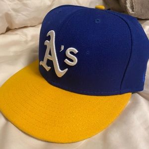 A’s hat with Warriors colors